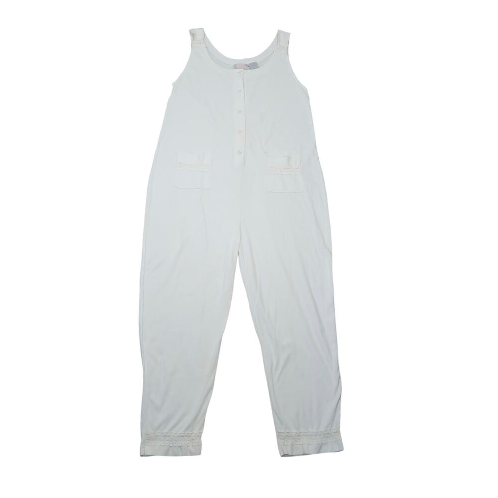 Vintage 90s Candie's White Ribbed Knit Jumpsuit Lounge One Piece L